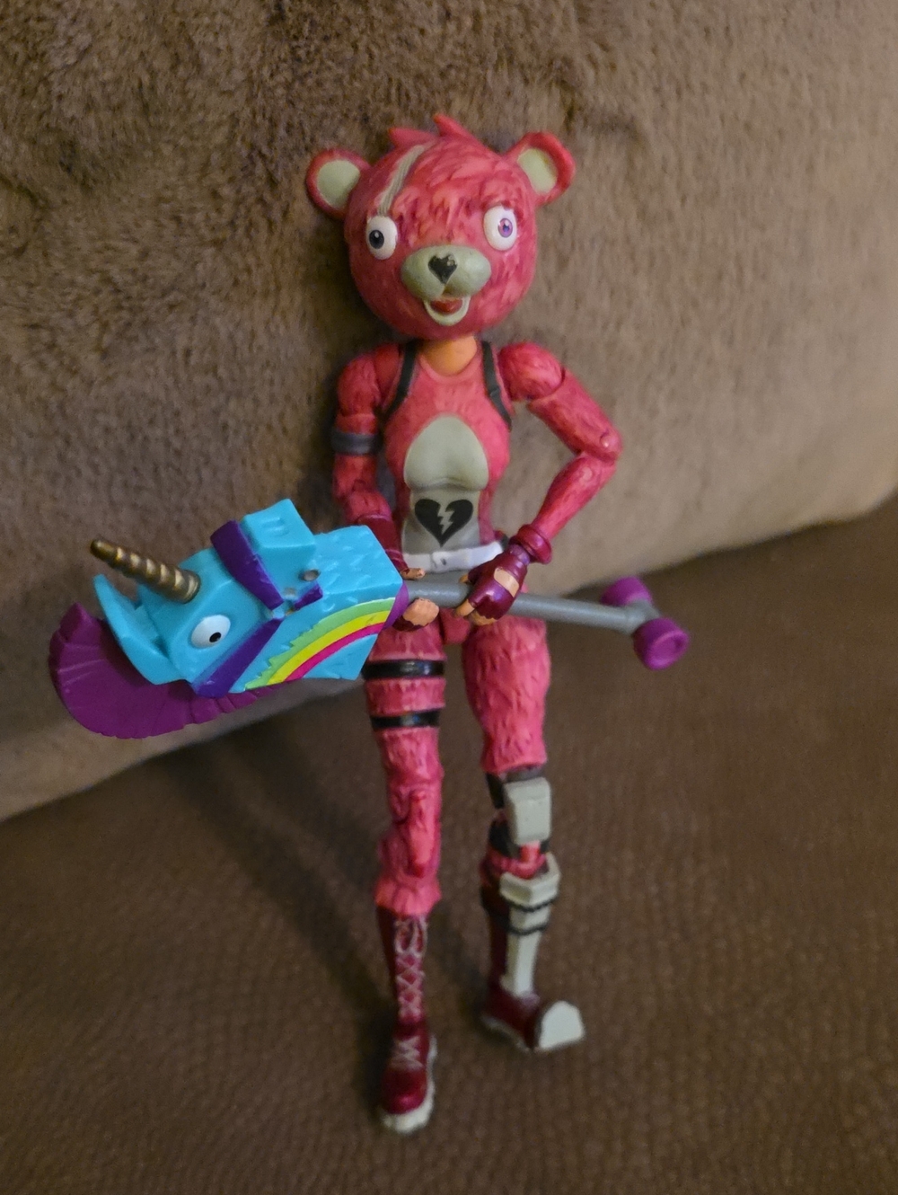 Pink Bear Action Figure with Blue Unicorn Hammer - Collectible Kids Toy